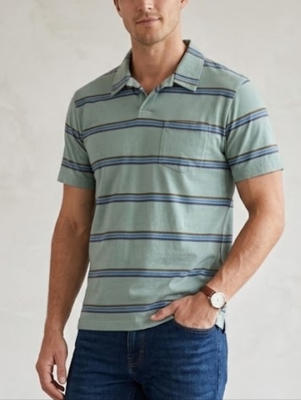 Horizon by Bass Creek Outfitters Men's Striped Polo Shirt Green Blue Size L